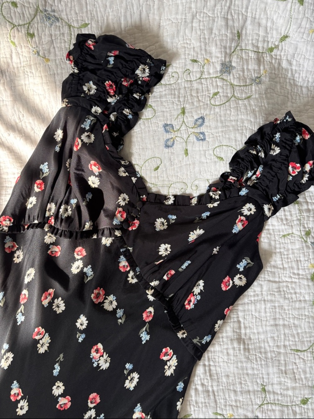 NWT Gap Floral Milkmaid Midi Dress Cottagecore Puff Sleeve Smocked M - Picture 3 of 12